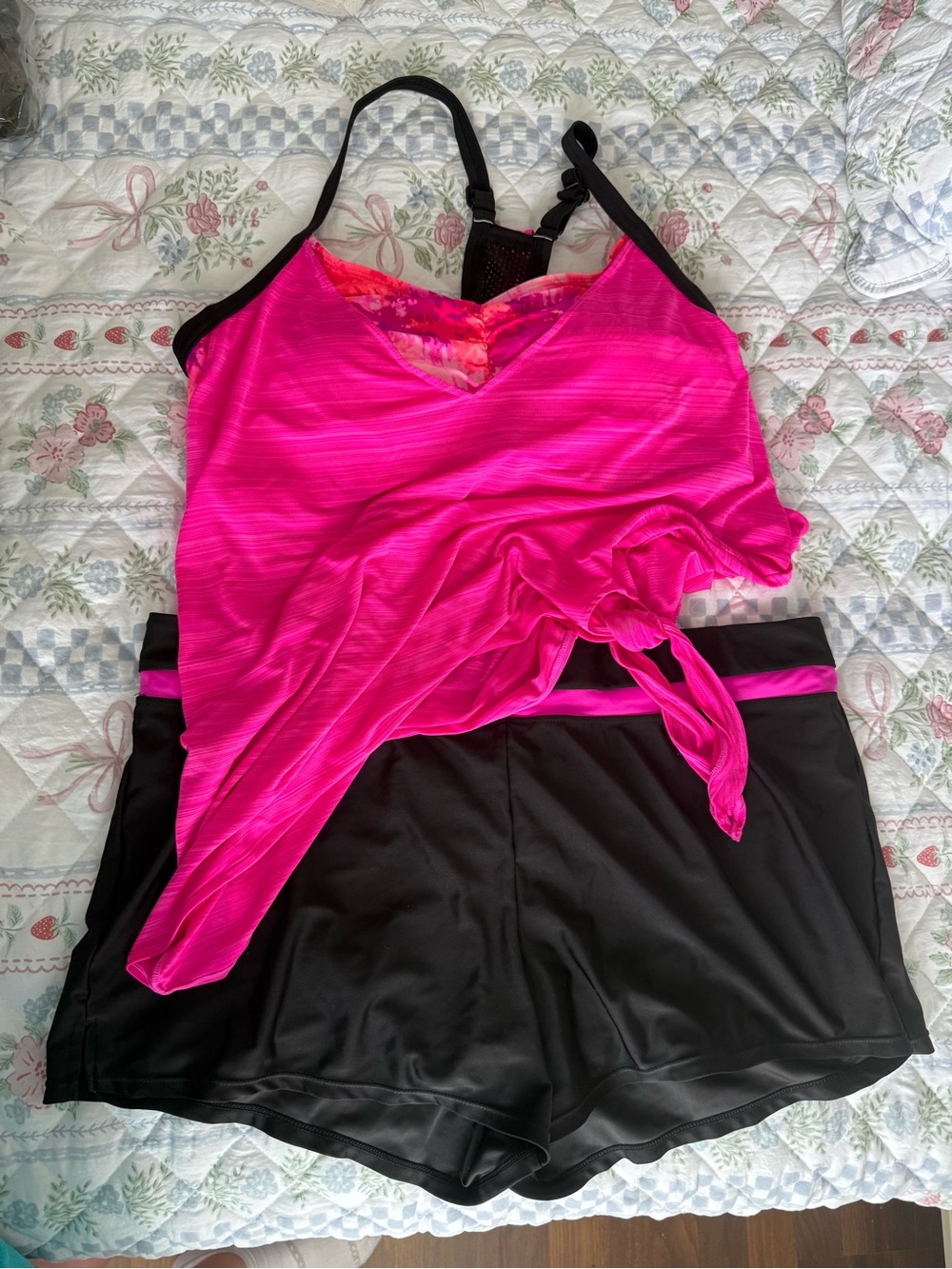 ZeroXposur Hot Pink Tankini Top with Black Swim Shorts
